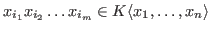 $x_{i_1} x_{i_2} \dots x_{i_m} \in K\langle x_1,\ldots,x_n \rangle$