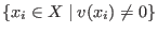 $\{x_i\in X\mid v(x_i)\not=0\}$