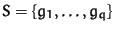 $S = \{g_1, \ldots, g_q\}$