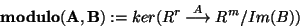 \begin{displaymath}{\bf modulo(A,B)}:= ker( R^r\stackrel{A}{\longrightarrow} R^m/Im(B)) \end{displaymath}