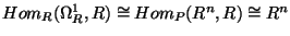 $Hom_R(\Omega_R^1,R) \cong Hom_P(R^n,R) \cong R^n$