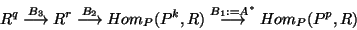 \begin{displaymath}
R^q \stackrel{B_3}{\longrightarrow} R^r
\stackrel{B_2}{\lo...
..._P(P^k,R)
\stackrel{B_1:=A^{*}}{\longrightarrow} Hom_P(P^p,R)
\end{displaymath}