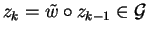 $z_k = \tilde{w} \circ z_{k-1} \in {\cal G}$