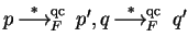 $p \mbox{$\,\stackrel{*}{\longrightarrow}\!\!\mbox{}^{{\rm qc}}_{F}\,$ } p', q \mbox{$\,\stackrel{*}{\longrightarrow}\!\!\mbox{}^{{\rm qc}}_{F}\,$ } q'$