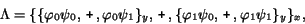 \begin{displaymath}\Lambda = \{\{\varphi_0\psi_0
,\, {\mbox{\texttt{+}}}\, ,\var...
..._0 ,\, {\mbox{\texttt{+}}}\, ,
\varphi_1 \psi_1 \}_{y} \}_{x},
\end{displaymath}