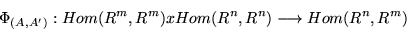 \begin{displaymath}\Phi_{(A,A')}: Hom(R^m,R^m) x Hom(R^n,R^n) \longrightarrow Hom(R^n,R^m)\end{displaymath}