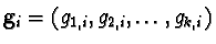 ${\bf g}_{i} = (g_{1,i}, g_{2,i}, \ldots, g_{k,i})$