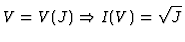 $\displaystyle V = V(J) \Rightarrow I(V) = \sqrt{J}
$