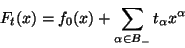 \begin{displaymath}
F_t(x) = f_0(x) + \sum_{\alpha \in B_-} t_\alpha x^\alpha
\end{displaymath}