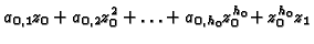 $\displaystyle a_{0,1}z_0 + a_{0,2}z_0^2 + \ldots + a_{0,h_0}z_0^{h_0}\!
+z_0^{h_0}z_1$