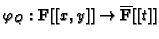 $ \varphi_Q:\mathbf{F}[[x,y]]\to \overline{\mathbf{F}}[[t]]$